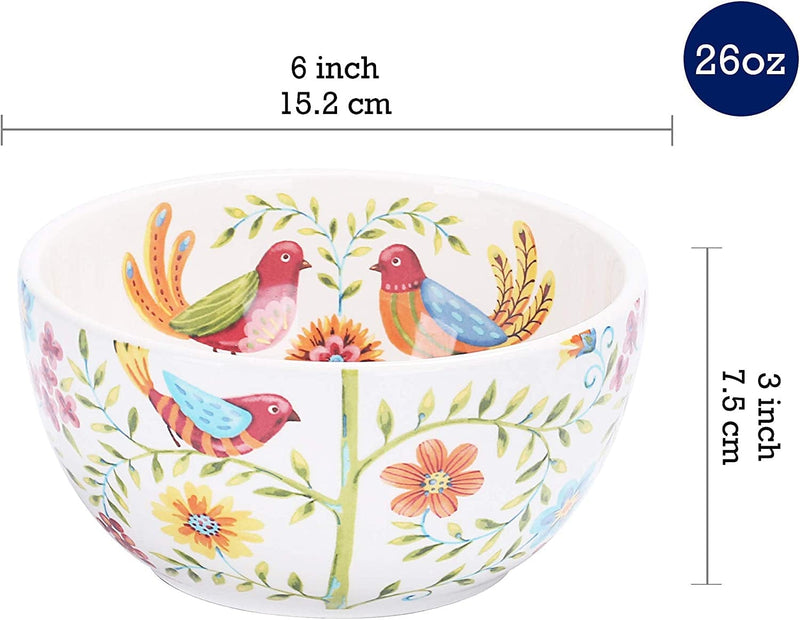 Bico Red Spring Bird Ceramic 12 Pcs Dinnerware Set, Service for 4, Inclusive of 11 Inch Dinner Plates, 8.75 Inch Salad Plates and 26Oz Cereal Bowls, for Party, Microwave & Dishwasher Safe