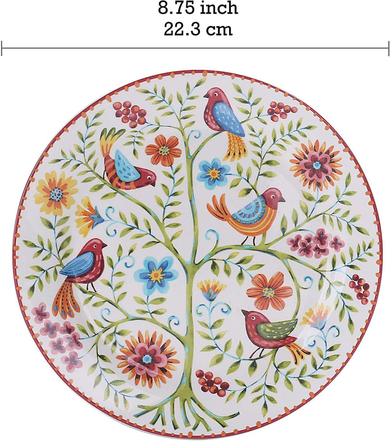 Bico Red Spring Bird Ceramic 16 Pcs Dinnerware Set, Service for 4, Inclusive of 11 Inch Dinner Plates, 8.75 Inch Salad Plates, 26Oz Cereal Bowls and Mugs, for Party, Microwave & Dishwasher Safe