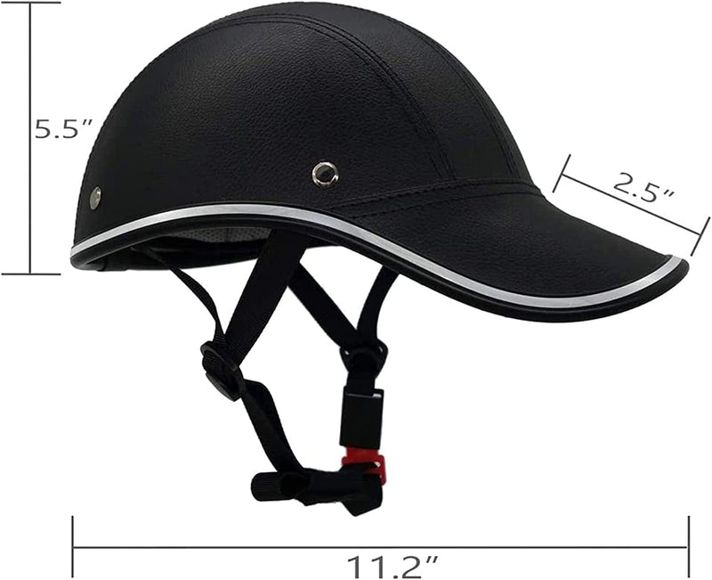 Bicycle Baseball Helmets Bike Helmet Adults- ABS Leather Cycling Safety Helmet with Adjustable Strap for Adult Men Women Black (Size: 11.2-5.5In)