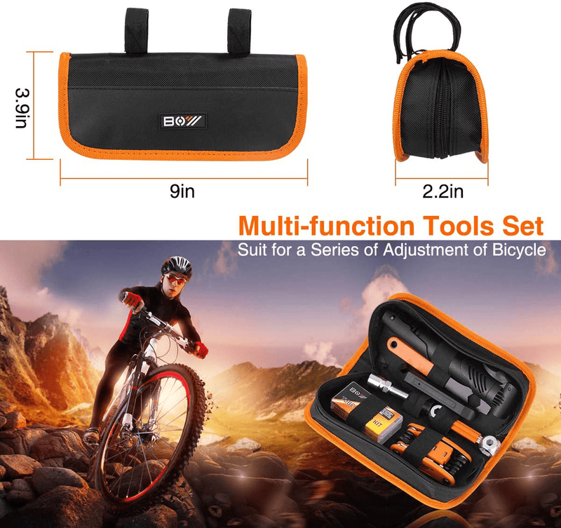 Bicycle Repair Bag & Bicycle Tire Pump, Home Bike Tool Portable Patches Fixes, Fixe, Inflator, Maintenance for Camping Travel Essentials Tool Bag Bike Repair Tool Kit Safety Emergency All in One Tool