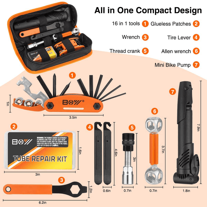 Bicycle Repair Bag & Bicycle Tire Pump, Home Bike Tool Portable Patches Fixes, Fixe, Inflator, Maintenance for Camping Travel Essentials Tool Bag Bike Repair Tool Kit Safety Emergency All in One Tool