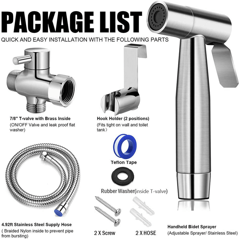 Bidet Sprayer for Toilet, Handheld Cloth Diaper Sprayer, Bathroom Jet Sprayer Kit Spray Attachment with Hose, Stainless Steel Easy Install Great Water Pressure for Bathing Pets, Feminine Hygiene Sporting Goods > Outdoor Recreation > Camping & Hiking > Portable Toilets & Showers AIFUSI   