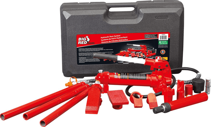 BIG RED T70401S Torin Portable Hydraulic Ram: Auto Body Frame Repair Kit with Blow Mold Carrying Storage Case, 4 Ton (8,000 lb) Capacity, Red  BIG RED 4 Ton (8,000 lb)  