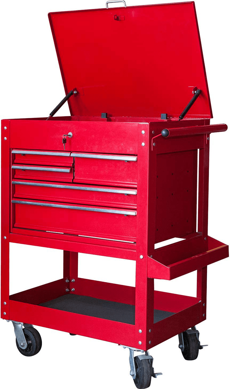 BIG RED TRJF-C305ABD Torin Garage Workshop Organizer: Portable Steel and Plastic Stackable Rolling Upright Trolley Tool Box with 3 Drawers, Red Hardware > Hardware Accessories > Tool Storage & Organization BIG RED Top Cabinet Bottom Shelf Tool Cart 5 Drawer 