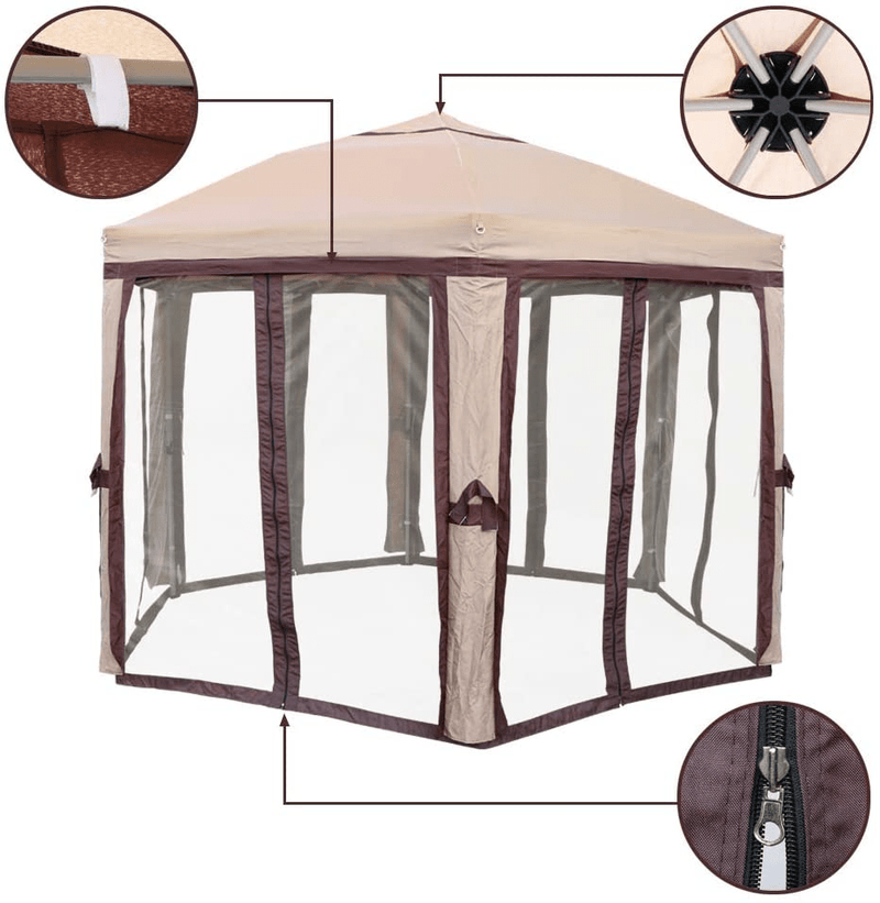 BIGTREE Screen Canopy Tent Gazebo Roof Cover Sun Shade Shelter Brown Tan Brown w/Net Screen Protector Home & Garden > Lawn & Garden > Outdoor Living > Outdoor Structures > Canopies & Gazebos BIGTREE   