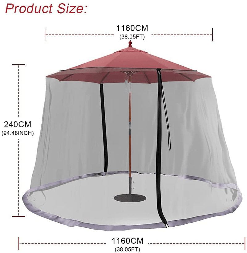 Bigzzia Patio Umbrella Mosquito Netting Outdoor Polyester Mesh Net Umbrella Screen,Adjustable Umbrella Hanging Tent with Double Zipper Door,Fits 7.5-11FT Garden Table Umbrellas & Cantilever Offset