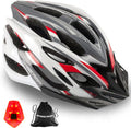 Bike Helmet, Basecamp Bicycle Helmet with LED Rear Light Removable Sun Visor Portable Backpack Lightweight Breathable Cycling Helmet Adjustable Size for Adult Men Women Mountain & Road (BC-10) Sporting Goods > Outdoor Recreation > Cycling > Cycling Apparel & Accessories > Bicycle Helmets Basecamp WhiteRedGray  