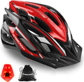 Bike Helmet, Basecamp Bicycle Helmet with LED Rear Light Removable Sun Visor Portable Backpack Lightweight Breathable Cycling Helmet Adjustable Size for Adult Men Women Mountain & Road (BC-10) Sporting Goods > Outdoor Recreation > Cycling > Cycling Apparel & Accessories > Bicycle Helmets Basecamp BlackWhiteRed  