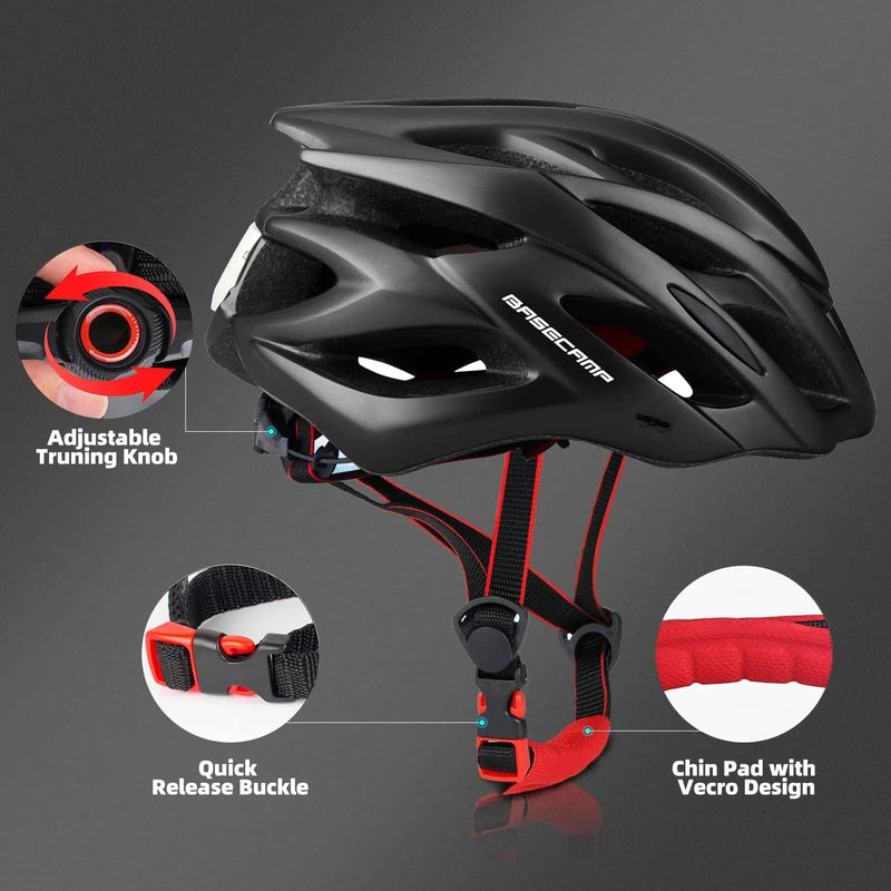 Bike Helmet, Basecamp Bicycle Helmet with LED Rear Light Removable Sun Visor Portable Backpack Lightweight Breathable Cycling Helmet Adjustable Size for Adult Men Women Mountain & Road (BC-10) Sporting Goods > Outdoor Recreation > Cycling > Cycling Apparel & Accessories > Bicycle Helmets Basecamp   