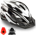 Bike Helmet, Basecamp Bicycle Helmet with LED Rear Light Removable Sun Visor Portable Backpack Lightweight Breathable Cycling Helmet Adjustable Size for Adult Men Women Mountain & Road (BC-10) Sporting Goods > Outdoor Recreation > Cycling > Cycling Apparel & Accessories > Bicycle Helmets Basecamp BlackWhite  