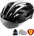 Bike Helmet, Basecamp Bicycle Helmet with Rear Light & Detachable Magnetic Goggles & Portable Backpack Lightweight Cycling Helmet Adjustable for Adult Men Women Mountain & Road (BC-069) Sporting Goods > Outdoor Recreation > Cycling > Cycling Apparel & Accessories > Bicycle Helmets Basecamp BlackWhite  
