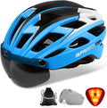 Bike Helmet, Basecamp Bicycle Helmet with Rear Light & Detachable Magnetic Goggles & Portable Backpack Lightweight Cycling Helmet Adjustable for Adult Men Women Mountain & Road (BC-069) Sporting Goods > Outdoor Recreation > Cycling > Cycling Apparel & Accessories > Bicycle Helmets Basecamp BlueBlackWhite  