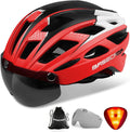 Bike Helmet, Basecamp Bicycle Helmet with Rear Light & Detachable Magnetic Goggles & Portable Backpack Lightweight Cycling Helmet Adjustable for Adult Men Women Mountain & Road (BC-069)
