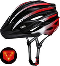 Bike Helmet, Shinmax Bicycle Helmet Men Women with LED Light Detachable Sun Visor Portable Backpack Quick Release Strap Lightweight Cycling Helmet Adjustable Size for Adult Mountain Road (BC-037) Sporting Goods > Outdoor Recreation > Cycling > Cycling Apparel & Accessories > Bicycle Helmets Shinmax BlackRed  