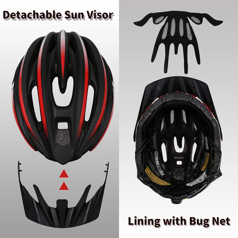 Bike Helmet, Shinmax Bicycle Helmet Men Women with LED Light Detachable Sun Visor Portable Backpack Quick Release Strap Lightweight Cycling Helmet Adjustable Size for Adult Mountain Road (BC-037) Sporting Goods > Outdoor Recreation > Cycling > Cycling Apparel & Accessories > Bicycle Helmets Shinmax   