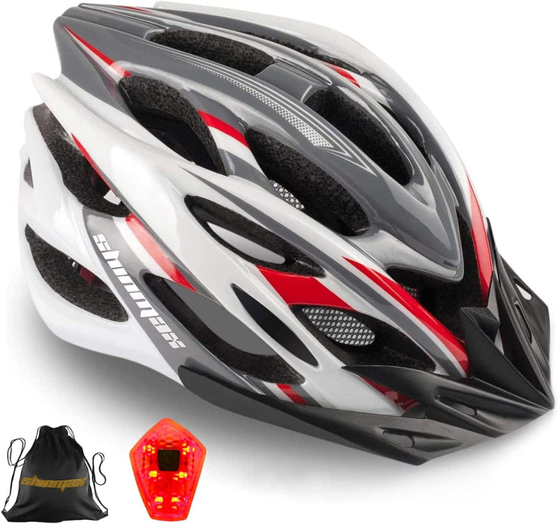 Bike Helmet, Shinmax Bicycle Helmet with Rear Light and Detachable Visor,Lightweight Bike Helmet for Men Women Size Adjustable Cycling Helmet CPSC Certificated Helmet for Adults Youth Road Bike Helmet Sporting Goods > Outdoor Recreation > Cycling > Cycling Apparel & Accessories > Bicycle Helmets Shinmax gray red white  