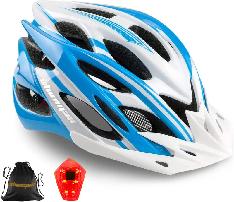 Bike Helmet, Shinmax Bicycle Helmet with Rear Light and Detachable Visor,Lightweight Bike Helmet for Men Women Size Adjustable Cycling Helmet CPSC Certificated Helmet for Adults Youth Road Bike Helmet Sporting Goods > Outdoor Recreation > Cycling > Cycling Apparel & Accessories > Bicycle Helmets Shinmax blue white  