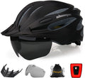 Bike Helmet, Shinmax Bicycle Helmet with USB Charging Light&Detachable Magnetic Goggles&Removable Sun Visor&Portable Bag Adjustable Cycling Helmet Sporting Goods > Outdoor Recreation > Cycling > Cycling Apparel & Accessories > Bicycle Helmets Shinmax Black  