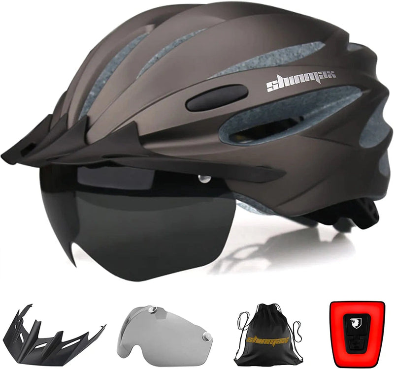 Bike Helmet, Shinmax Bicycle Helmet with USB Charging Light&Detachable Magnetic Goggles&Removable Sun Visor&Portable Bag Adjustable Cycling Helmet Sporting Goods > Outdoor Recreation > Cycling > Cycling Apparel & Accessories > Bicycle Helmets Shinmax Titanium  