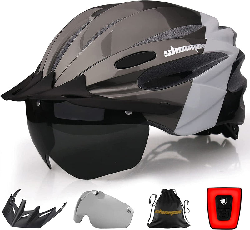 Bike Helmet, Shinmax Bicycle Helmet with USB Charging Light&Detachable Magnetic Goggles&Removable Sun Visor&Portable Bag Adjustable Cycling Helmet Sporting Goods > Outdoor Recreation > Cycling > Cycling Apparel & Accessories > Bicycle Helmets Shinmax Black Titanium White  