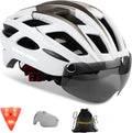 Bike Helmet,Shinmax CPSC/CPC Certificated Bicycle Helmet with Detachable Magnetic Goggles&Led Back Light&Portable Backpack Cycling Helmet Adjustable Mountain Bike Helmet for Adult Men Women SM-T69 Sporting Goods > Outdoor Recreation > Cycling > Cycling Apparel & Accessories > Bicycle Helmets Shinmax White ash  