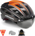 Bike Helmet,Shinmax CPSC/CPC Certificated Bicycle Helmet with Detachable Magnetic Goggles&Led Back Light&Portable Backpack Cycling Helmet Adjustable Mountain Bike Helmet for Adult Men Women SM-T69 Sporting Goods > Outdoor Recreation > Cycling > Cycling Apparel & Accessories > Bicycle Helmets Shinmax orange black titanium  