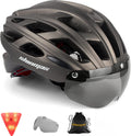 Bike Helmet,Shinmax CPSC/CPC Certificated Bicycle Helmet with Detachable Magnetic Goggles&Led Back Light&Portable Backpack Cycling Helmet Adjustable Mountain Bike Helmet for Adult Men Women SM-T69 Sporting Goods > Outdoor Recreation > Cycling > Cycling Apparel & Accessories > Bicycle Helmets Shinmax Titanium  