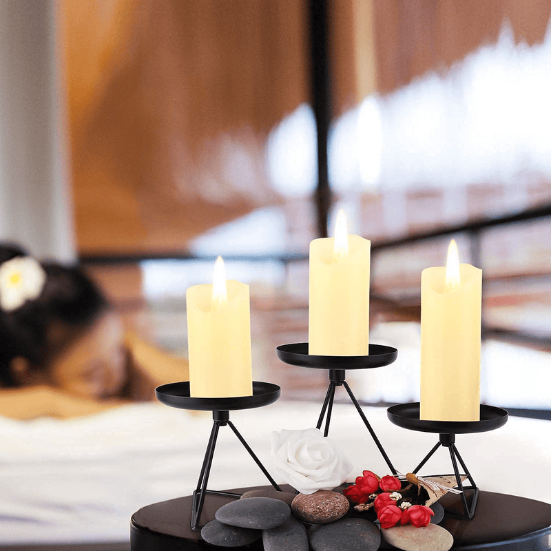 Bikoney Candle Holder Candlestick Holders for Home Decor Wedding Dinning Party Metal Geometric Pillar Candle Stand Fits Candles of Various Sizes, Set of 3 Blcack Home & Garden > Decor > Home Fragrance Accessories > Candle Holders Bikoney   