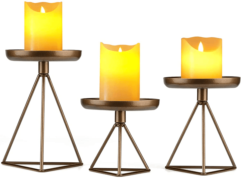 Bikoney Candle Holder Candlestick Holders for Home Decor Wedding Dinning Party Metal Geometric Pillar Candle Stand Fits Candles of Various Sizes, Set of 3 Blcack