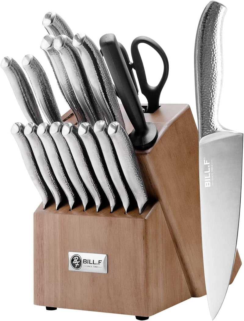 BILL.F Kitchen Knife Set,18 Pieces Stainless Steel Sharp Kitchen Knife Block Sets with Sharpener Includes Serrated Steak Knives Set,Chef Knives,Bread Knife, Scissor,Wooden Block,All in One Knife Set Home & Garden > Kitchen & Dining > Kitchen Tools & Utensils > Kitchen Knives BF BILL.F SINCE 1983   