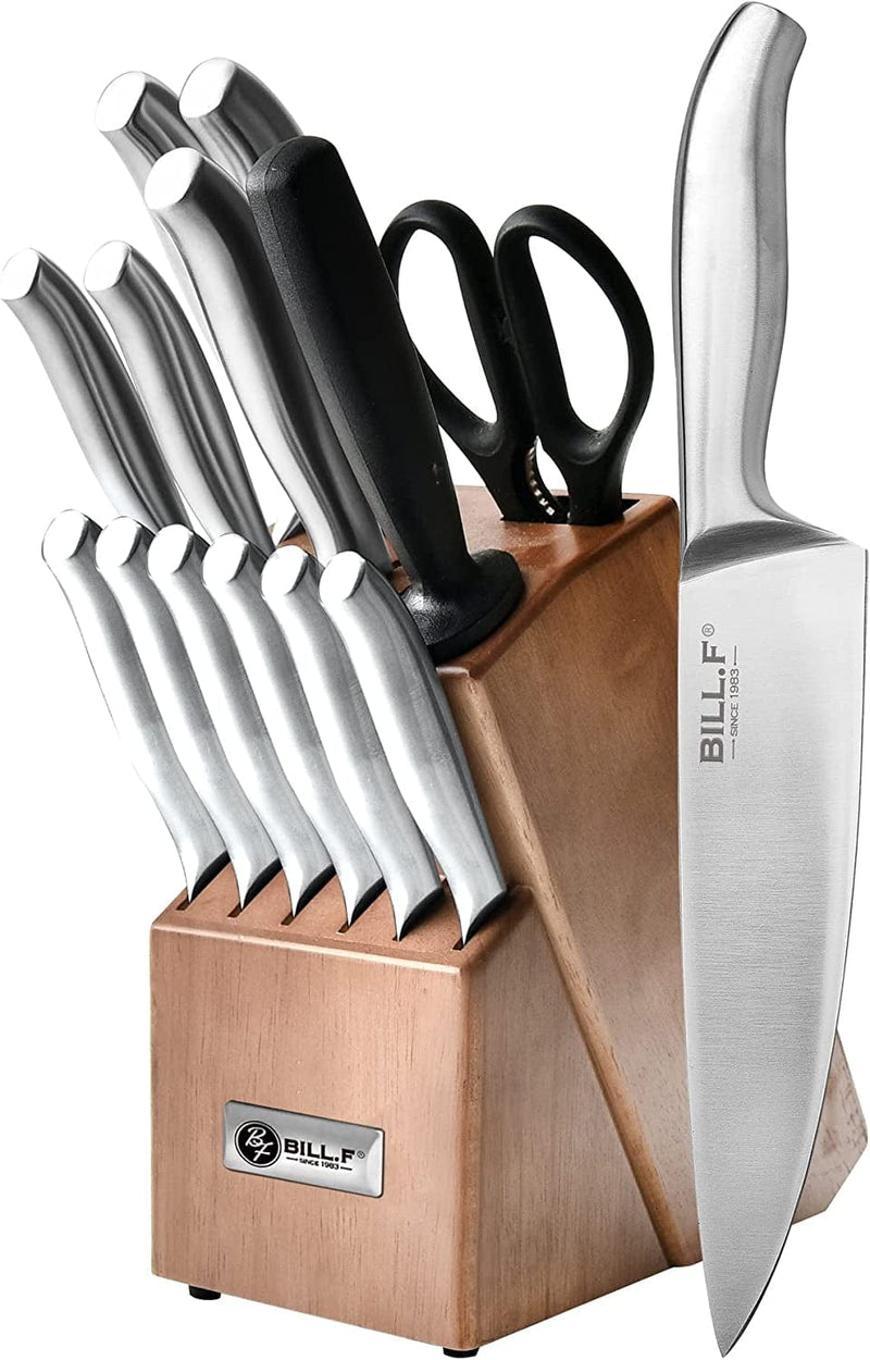 BILL.F Kitchen Knife Set Professional Knife Set with Wooden Block, 14 Pieces Ultra Sharp Stainless Cutlery Kitchen Knife Tool Set with Steak Knives, Kitchen Shears Home & Garden > Kitchen & Dining > Kitchen Tools & Utensils > Kitchen Knives BF BILL.F SINCE 1983   