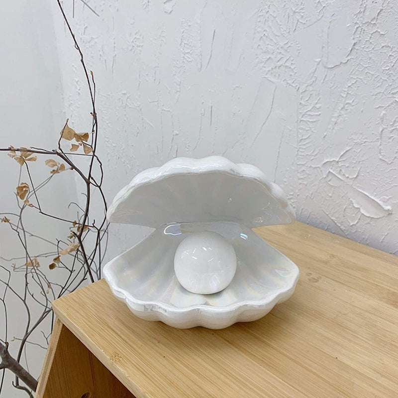 Binaryabc Ceramics Shell Pearl Light Led Lamp Portable Night Light Tabletop Light,Valentine Day Gift(White)