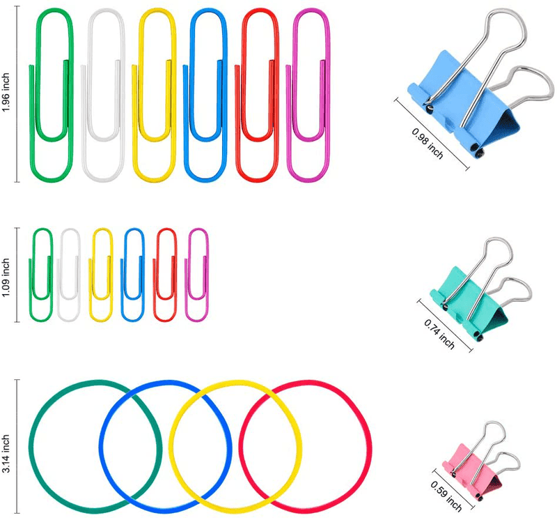 Binder Clips Paper Clips, Sopito 300pcs Colored Office Clips Set with Paper Clamps Paperclips Rubber Bands for Office and School Supplies, Assorted Sizes Office Supplies > General Office Supplies Sopito   