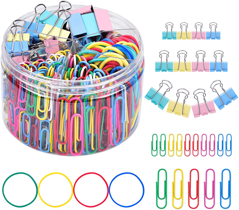 Binder Clips Paper Clips, Sopito 300pcs Colored Office Clips Set with Paper Clamps Paperclips Rubber Bands for Office and School Supplies, Assorted Sizes Office Supplies > General Office Supplies Sopito 300pcs  