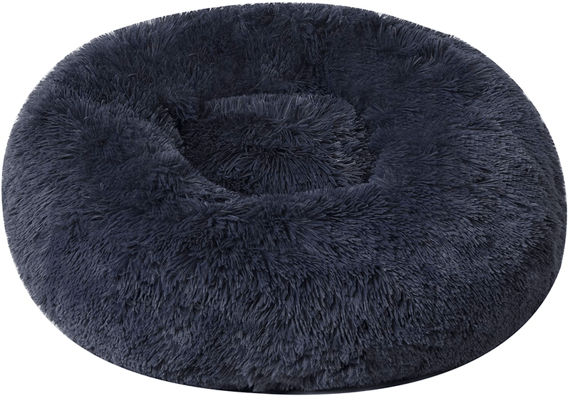 Binetgo Calming Cat and Dog Beds，20/24/32 Inches Dog Bed, Black/Pink/Beige Puppy Bed ,Original Calming Donut Cat and Dog Bed in Shag Fur– Machine Washable, anti Slip Waterproof Bottom