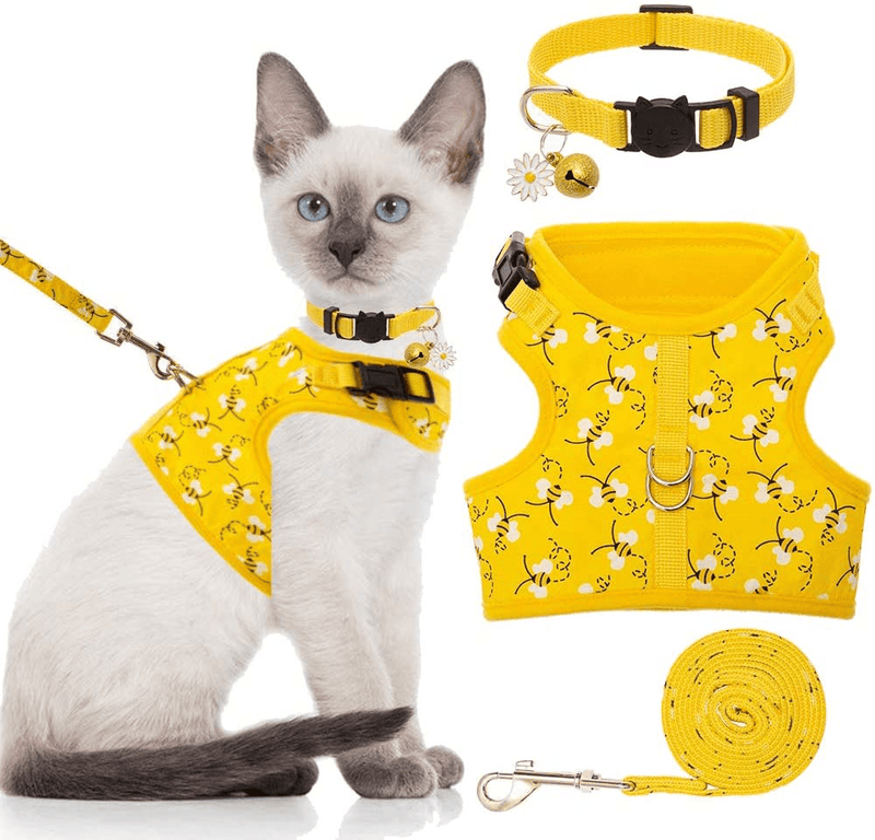 BINGPET Cat Harness with Leash and Collar for Walking - Escape Proof with 59 Inches Leash - Adjustable Soft Vest Harnesses for Medium Large Cats