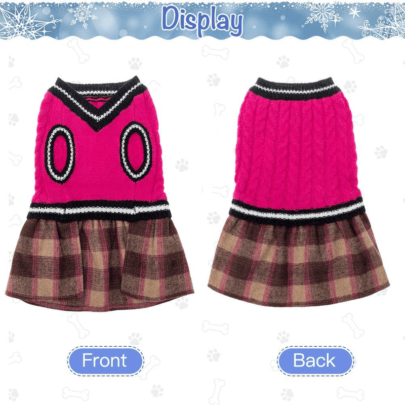 BINGPET Cute Dog Sweater Dress - Warm Pullover Puppy Cat Knit Clothes with Classic Plaid Pattern for Fall Winter Animals & Pet Supplies > Pet Supplies > Cat Supplies > Cat Apparel BINGPET   