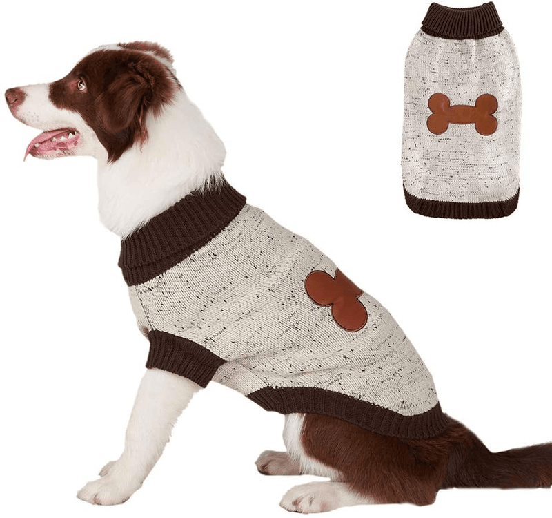 BINGPET Turtleneck Dog Sweater Animals & Pet Supplies > Pet Supplies > Dog Supplies > Dog Apparel BINGPET Bone Large (Pack of 1) 