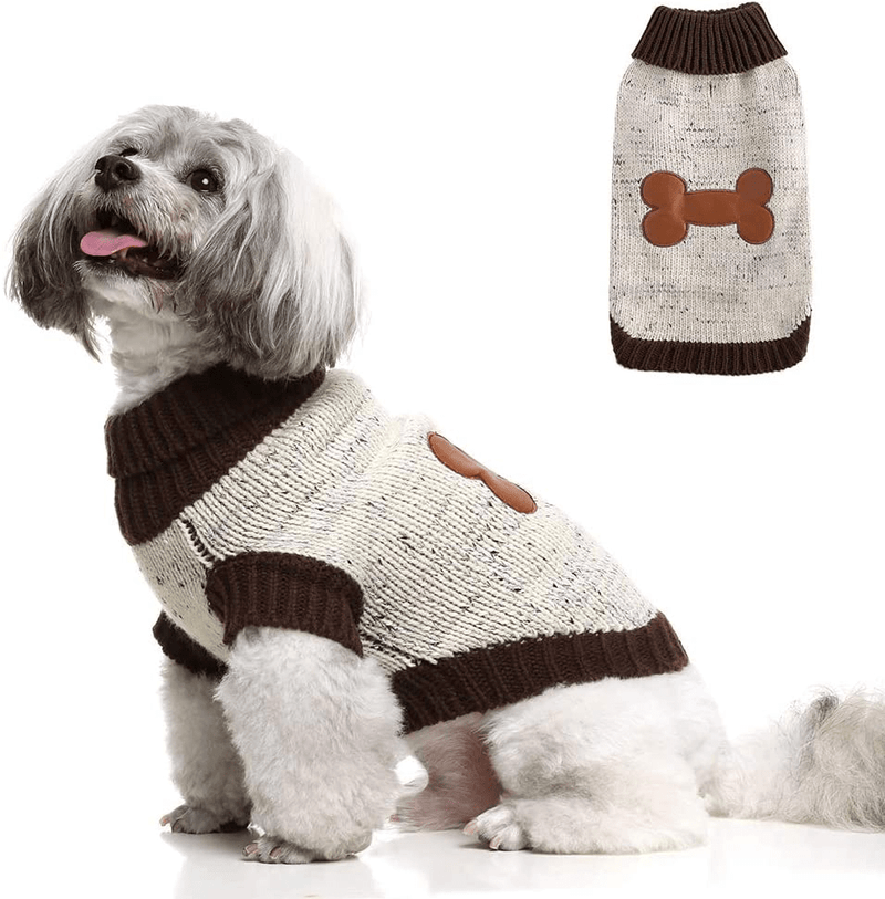 BINGPET Turtleneck Dog Sweater Animals & Pet Supplies > Pet Supplies > Dog Supplies > Dog Apparel BINGPET Bone Small/Medium (Pack of 1) 