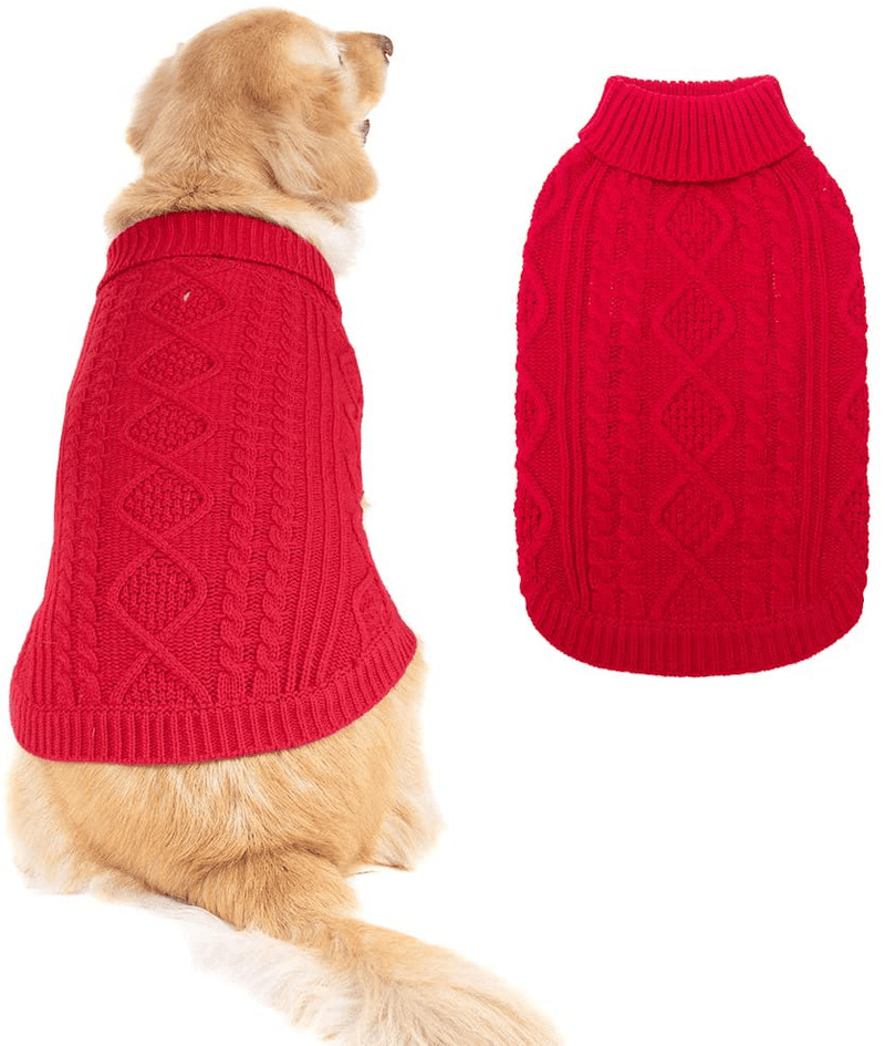 BINGPET Turtleneck Knitted Dog Sweater - Classic Cable Knit Dog Jumper Coat, Warm Pet Winter Clothes Outfits for Dogs Cats in Cold Season