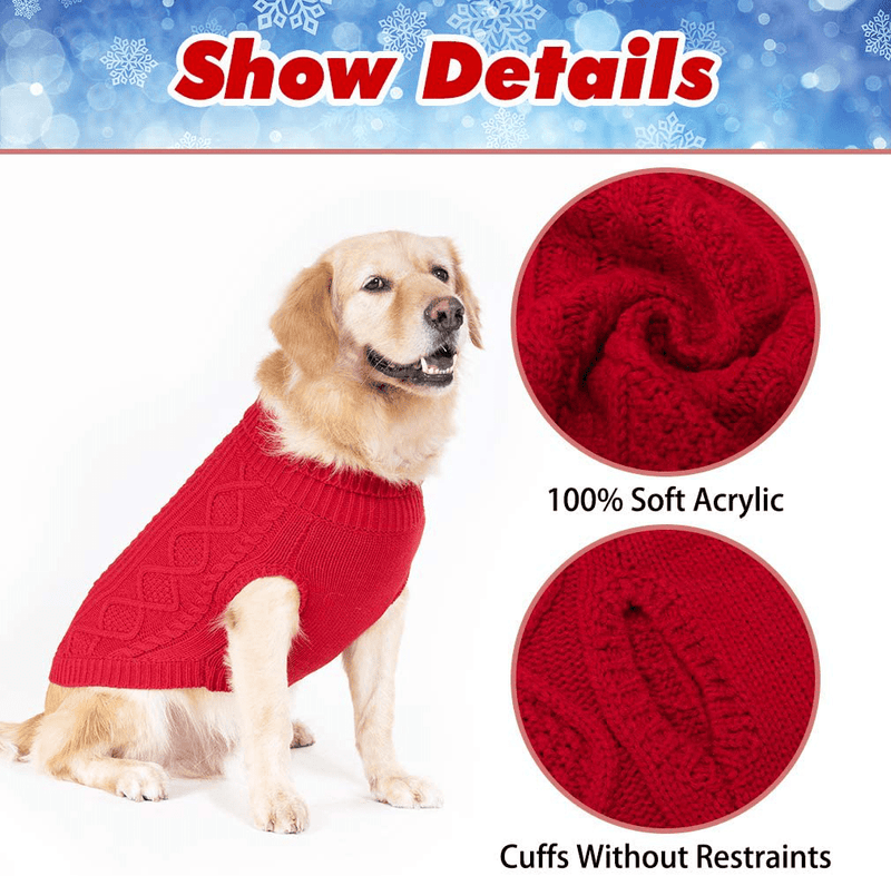 BINGPET Turtleneck Knitted Dog Sweater - Classic Cable Knit Dog Jumper Coat, Warm Pet Winter Clothes Outfits for Dogs Cats in Cold Season Animals & Pet Supplies > Pet Supplies > Dog Supplies > Dog Apparel BINGPET   