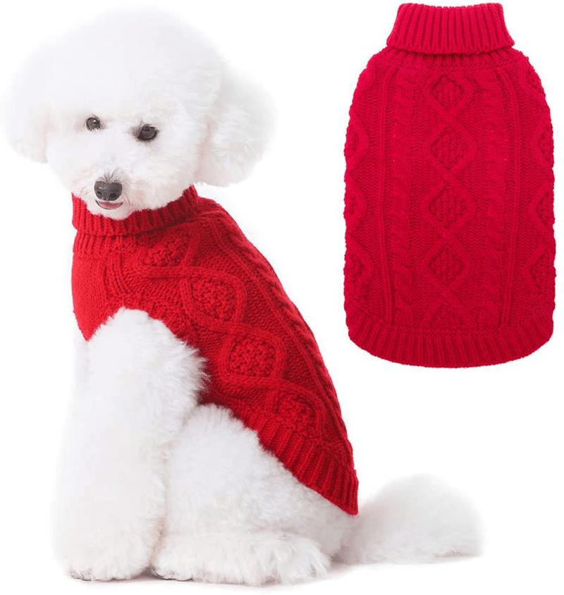 BINGPET Turtleneck Knitted Dog Sweater - Classic Cable Knit Dog Jumper Coat, Warm Pet Winter Clothes Outfits for Dogs Cats in Cold Season