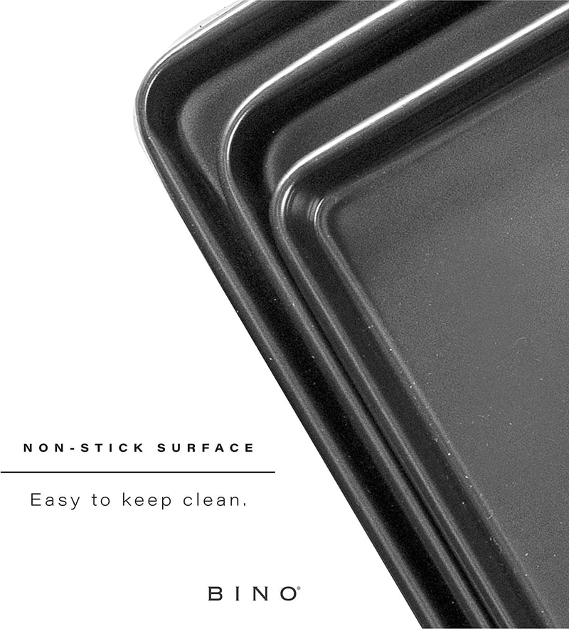 BINO Bakeware Nonstick Cookie Sheet Baking Tray Set, 3-Piece - Gunmetal | Non Stick Baking Pans Set | Carbon Steel Tray Bakeware Sets | Oven Safe Baking Set | Cookie Sheet Pans | Food-Safe Tray Home & Garden > Kitchen & Dining > Cookware & Bakeware BINO   