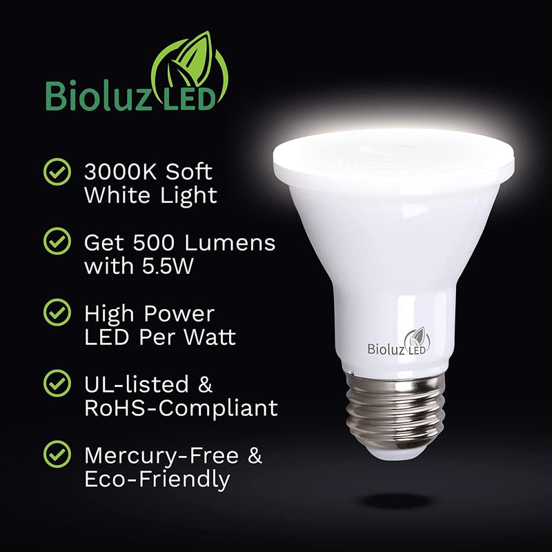 Bioluz LED PAR20 LED Bulbs 3000K 90 CRI 5.5W = 75W Replacement Soft White Dimmable Spot Light Bulb E26 Base 40 Degree Beam Angle UL Listed & Title 20 4-Pack Home & Garden > Lighting > Flood & Spot Lights Bioluz LED   