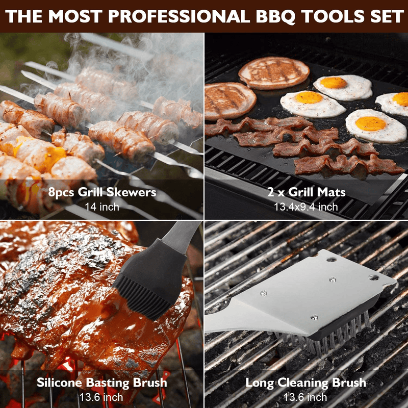 Birald Grill Set BBQ Tools Grilling Tools Set Gifts for Men, 34PCS Stainless Steel Grill Accessories with Aluminum Case,Thermometer, Grill Mats for Camping/Backyard Barbecue,Grill Utensils Set for Dad Home & Garden > Kitchen & Dining > Kitchen Tools & Utensils > Kitchen Knives Birald   