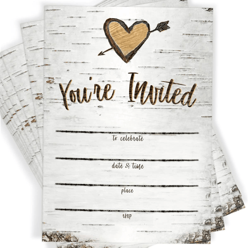 Birch Tree Bark Fill-in Party Invitations and Envelopes, Set of 25 Rustic Country Invites, All Occasions, Bridal Shower, Baby Shower, Rehearsal Dinner, Birthday Party, Anniversary Arts & Entertainment > Party & Celebration > Party Supplies > Invitations Printed Party Default Title  