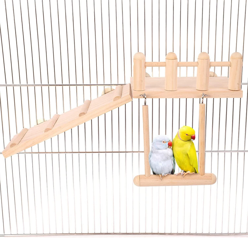 Bird Perches Cage Toys Bird Wooden Play Gyms Stands with Climbing Ladder, Parrot Play Stand and Bird Swing Conure for Green Cheeks, Baby Lovebird, Chinchilla, Hamster, Bird Cage Chewing Toys Sets Animals & Pet Supplies > Pet Supplies > Bird Supplies > Bird Cages & Stands ADNIKIA   