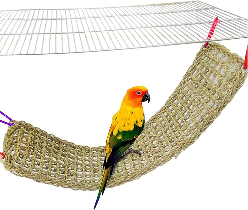 Bird Seagrass Mat,Natural Grass Woven Net Hammock Hanging on Parrot Cage with 4 Hooks,Parakeet Climbing Rope Ladder Chew Toys for Lovebird Cockatiel Conure Budgie,Cockatoo Supplies 28.3" X 6.7" Animals & Pet Supplies > Pet Supplies > Bird Supplies > Bird Cages & Stands BLSMU   