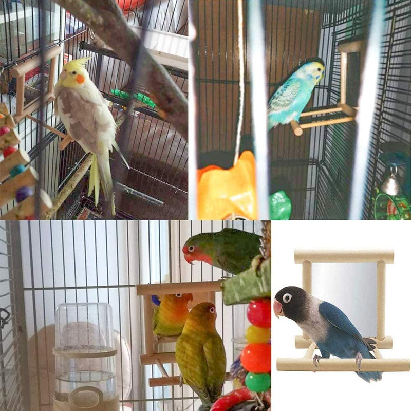 Bird Toy for Parrot Parakeets Conures Cockatiels Cage Swing Wooden Mirror Fun Play Toy for Birds Animals & Pet Supplies > Pet Supplies > Bird Supplies > Bird Cages & Stands BLSMU   