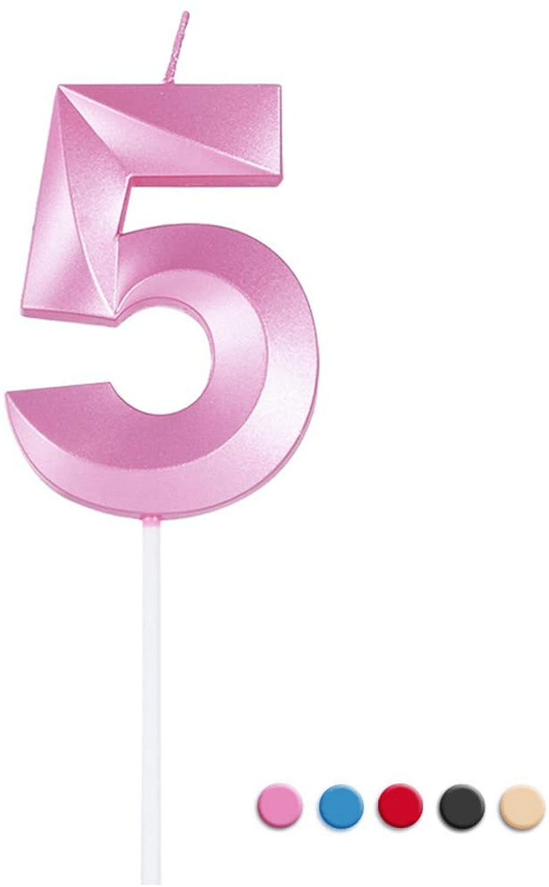 Birthday Candles Extended Big Number Candle Multicolor 3D Design Cake Topper Decoration for Any Celebration(1 Candle Blue) Home & Garden > Decor > Home Fragrances > Candles Sivim Pink 5 